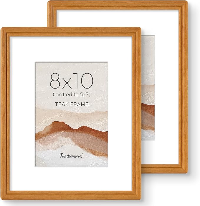 8x10 Picture Frame with Mat for 5x7, USA-Sourced Teak Wood Handcrafted Rounded Corner with HD Tempered Glass, 8 x 10 Photo Frames Gallery Wall & Tabletop, Vertically or Horizontally, 2 Pack