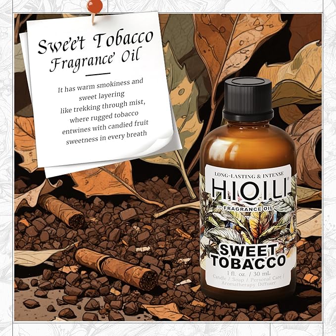 HIQILI Sweet Tobacco Fragrance Oil for Diffuser, Candle & Perfume Making | for Soap, Body Scrubs & Air Freshener Spray Making, Rich Scent - 1 Fl Oz / 30 ML