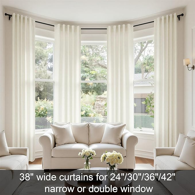 Pitalk 120 Inches Long Curtains for Living Room 2 Pieces Window Panels Cream Ivory Colored Curtains for Bedroom Dining Room Villa Hallway Hall Divider Natural Linen Sheer Drapes 38x120 10FT Length