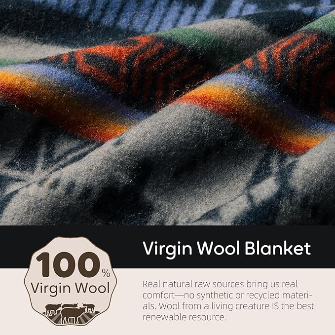 Molithe 100% Wool Blanket, 62" x 86", Warm, Thick, Washable, Military | Great for Camping, Outdoors, Sporting Events, Survival Kits Mountain