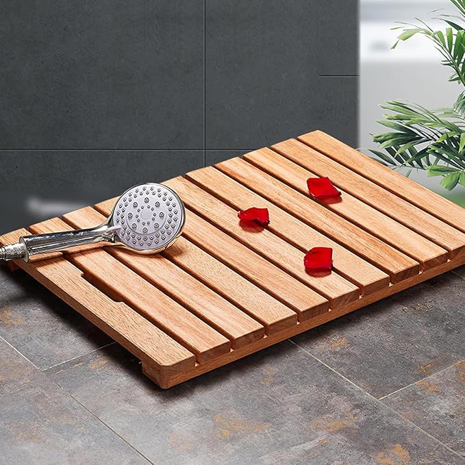 Natural Anti-Slip Bamboo Bath Mat,Durable Rectangular Wooden Bath Mat,Bathroom Solid Wood Floor Mat,Bamboo Duckboard Bath Mat,Water Resistant Shower Mat,Bathtub Mats,Kitchen Mat,30x110cm/12x