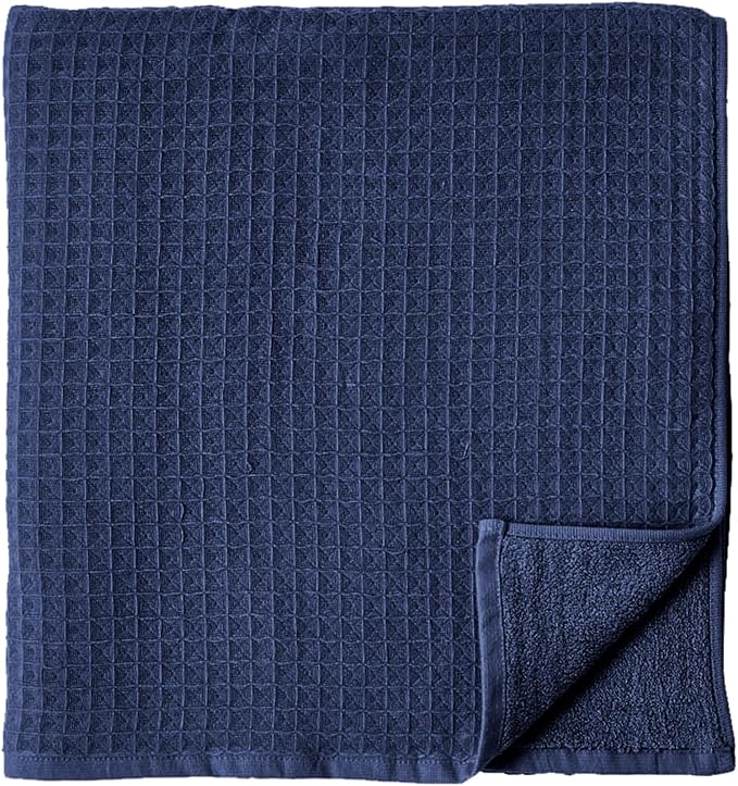 UCHINO Waffle Twist Cotton Weave Towel Set for Bathroom – 2 Bath, 2 Hand, 2 Washcloths, Lightweight Absorbent Quick Dry Honeycomb Texture Solid Terry Loop Reverse, 6 Piece, Indigo