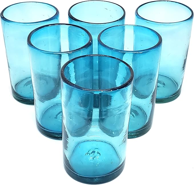 Solid Aqua Blue 14 oz Drinking Glasses (set of 6), Recycled Glass, Lead-free, Toxin-Free (14oz Drinking)