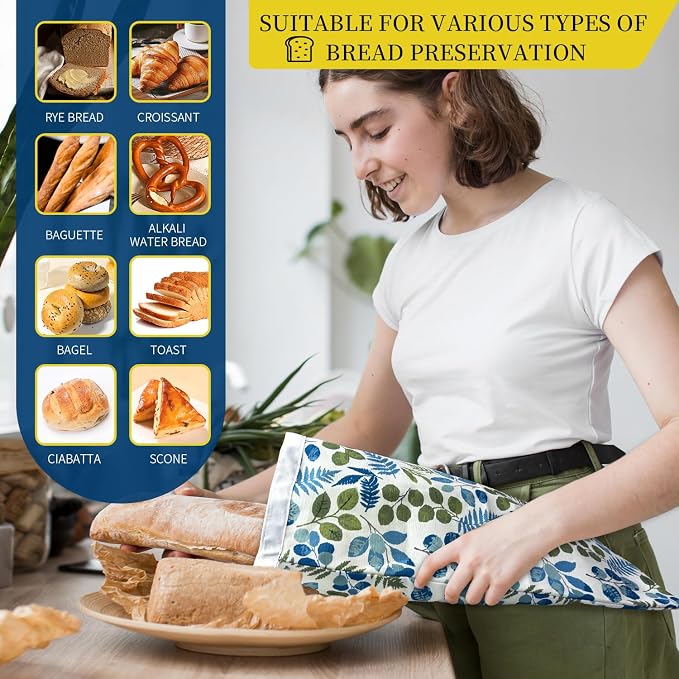 Reusable Beeswax Bread Storage Bag, Floral Pattern with Lemon Design, Eco Storage Solution for Fresh Baked Goods