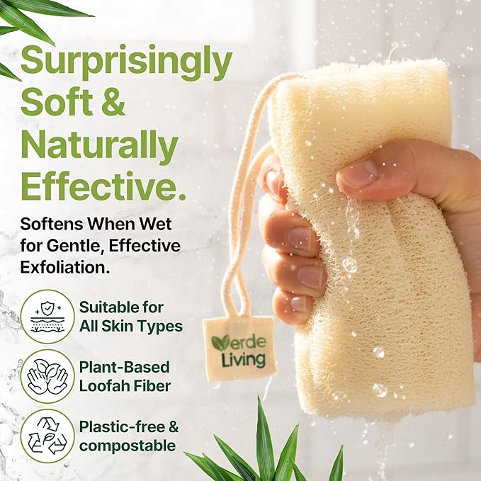 100% Natural Loofah Sponge for Body - $ Loofa Pack 6 Inch Exfoliating Sponge with Drawstring - Large Organic Shower Loofah for Men and Women