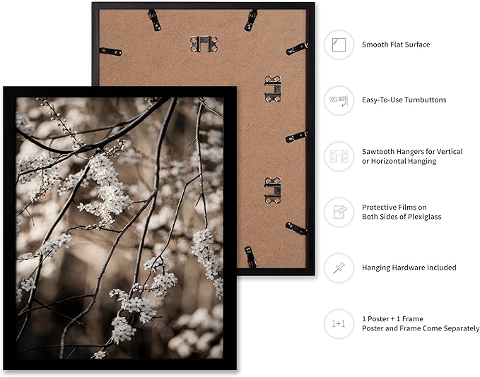 Monem Art Cherry Blossom Branch Photography Print - Moody Botanical Nature Art Poster - Wall Decor for Living Room, Bedroom or Office - 16x20 Black Framed Wall Art by Mareike Bohmer