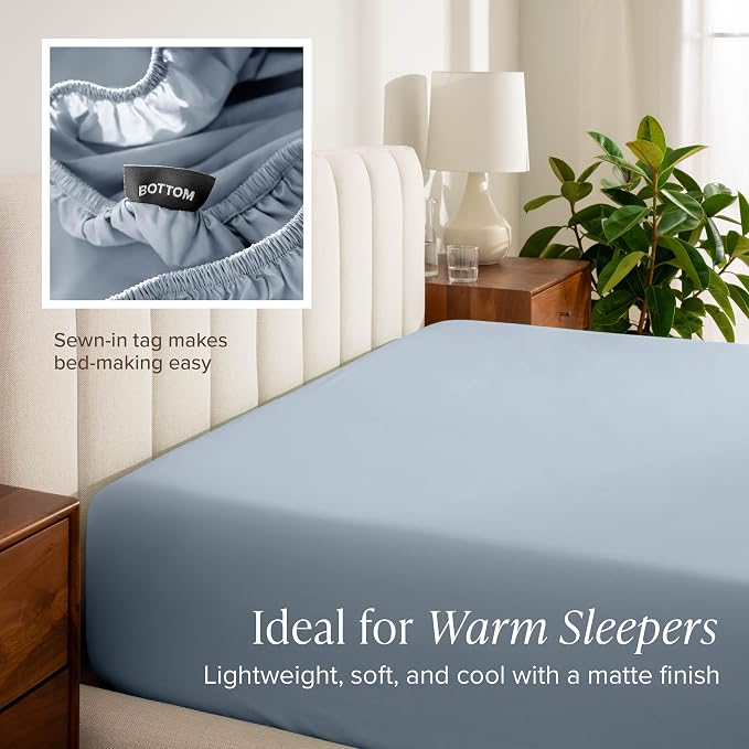 Bare Home 100% Organic Cotton Full Sheet Set - Crisp Percale Weave - Lightweight & Breathable - Bedding Sheets & Pillowcases (Full, Dusty Blue)