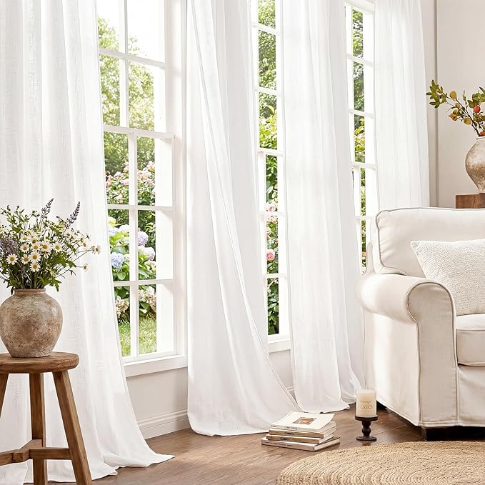 jinchan Linen Blend Curtains 96 inch Length 2 Panels for Bedroom Living Room, Floor to Ceiling 50 inch Wide Farmhouse Drapes with Rod Pocket Back Tab(50W x 96L, Off White)