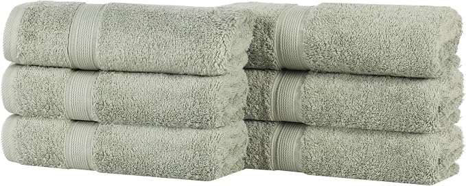 Superior 100% Organic Cotton Hand Towel Set of 6, Daily Use for Bathroom, Kitchen, Guest Bath, Quick Dry Small Towels, Face, Hand, Gym, Spa, Hotel, Absorbent, Essentials, Oregon Collection, Sage