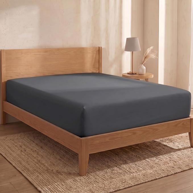 Bioweaves 100% Organic Cotton 1 Twin Fitted Sheet Only | 300 Thread Count Sateen Weave GOTS Certified with Deep Pocket - Gray