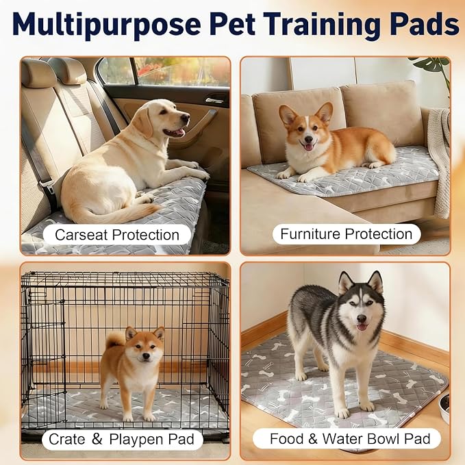 Puppy Pads with Pheromones, Washable Pee Pads for Dogs Potty Training, Reusable Dog Mat with Pet Hair Removal Gloves for Playpen, Crate, Whelping Box (Blue,L)
