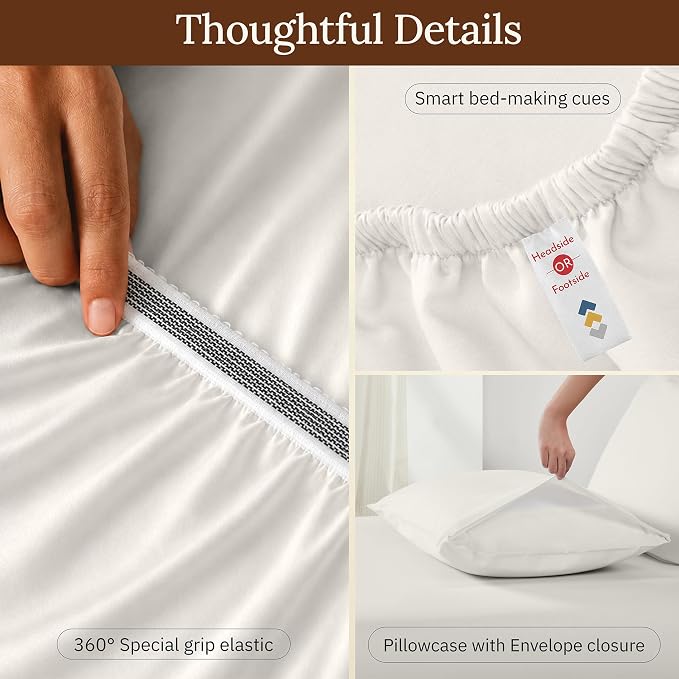 California Design Den Twin XL Sheet Set - 100% Organic Cotton, Soft and Lightweight Sateen Bed Sheets Twin XL, Deep Pockets, Durable Bedding - Soft Cream