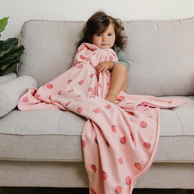 Woolino Toddler Blanket - Merino Wool and Organic Cotton Baby Blanket for Girls and Boys - 4 Season - 52.5” x 40” - Strawberry