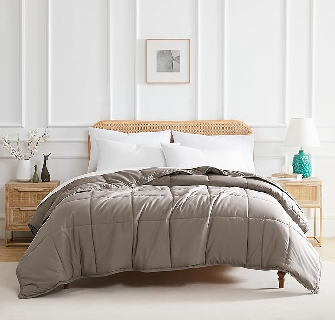 Southshore Fine Living, Inc. Twin/XL Comforter/Duvet Insert, Down-Alternative Taupe Comforter/Bedspread Twin Size, Soft, Fluffy Microfiber, Machine Washable, Pet Hair Resistant Bedding, Dark Taupe