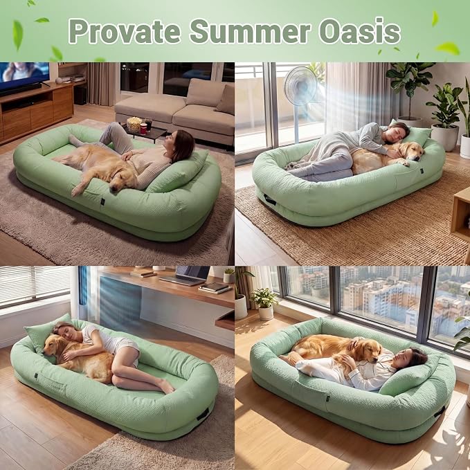 WROS Cooling Human Dog Bed for Summer, Breathable Washable Floor Lounger for People & Pets, 72"x41"x12", Pale Green, Pet Bed for Hot Weather Relaxing