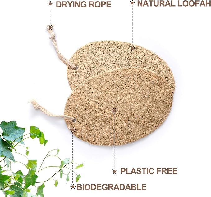 Natural Loofah Dish Sponge - 10 Pack (6 + 4 Bonus) - 100% Plant-Based, Plastic-Free Kitchen Scrubber Pads | Compostable & Zero Waste Alternative to Traditional Sponges