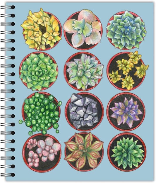 Large Spiral Bound Recycled Notebook, Succulents Design, 11" x 9", 70 Sheets, Double-Wire, College Ruled, Vegan, Made in USA