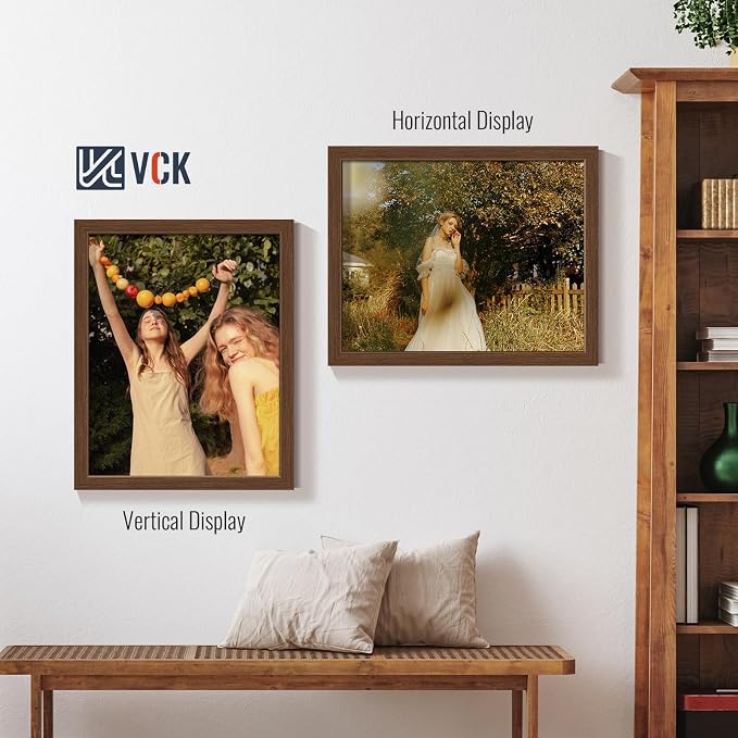 VCK 16x20 Picture Frames Brown 3 Pack, Wide Border Wood, Tempered Glass, Display 11x14 Photo with Mat or 16 x 20 without, for Home, Office, Gallery, Woodgrain Series, Wall Hanging