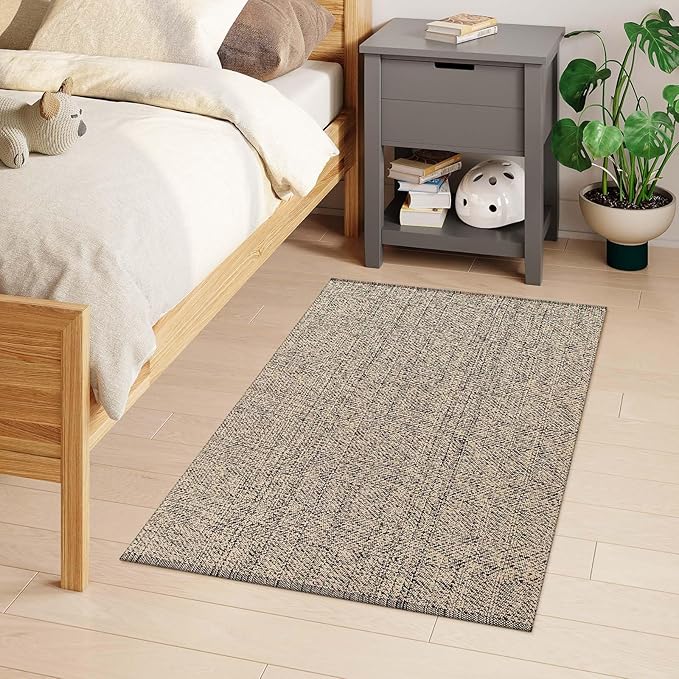 LEEVAN Washable Kitchen Rugs 3x5, Natural Bedroom Rug, Cotton Woven Entryway Rugs, Modern Braided Door Mat, Farmhouse Living Room Rug, Reversible Carpet for Laundry Room Front Porch