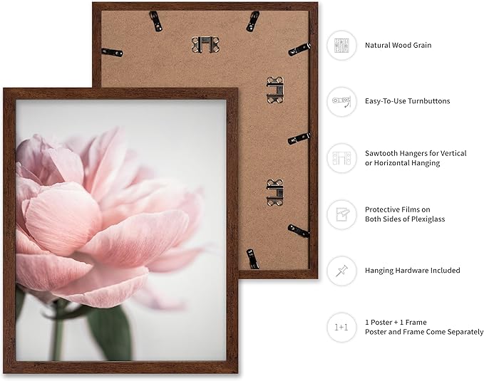 Monem Art Soft Pink Peony Macro Photography Print - Minimalist Floral Art Poster - Wall Decor for Living Room, Bedroom or Office - 16x20 Brown Framed Wall Art by Mareike Bohmer