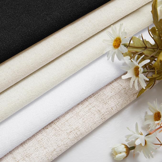 White Linen Kitchen Curtains 36 Inches Long for Small Window Dual Rod Pocket Semi Sheer Drapes Privacy Light Filtering Short Curtains 36 Inch Length for RV Campers W25xL36 Set of 2