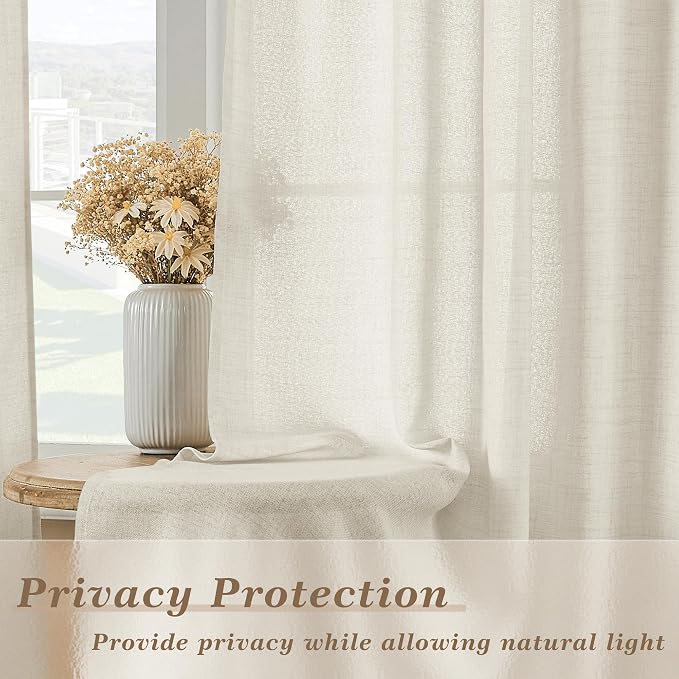 Natural Linen Curtains 108 Inches Long for Living Room 2 Panels Linen Boho Farmhouse Drapes for Bedroom Dining Room Rod Pocket Hook Belt Light Filtering Cream Windows Curtains 108 Inch Length