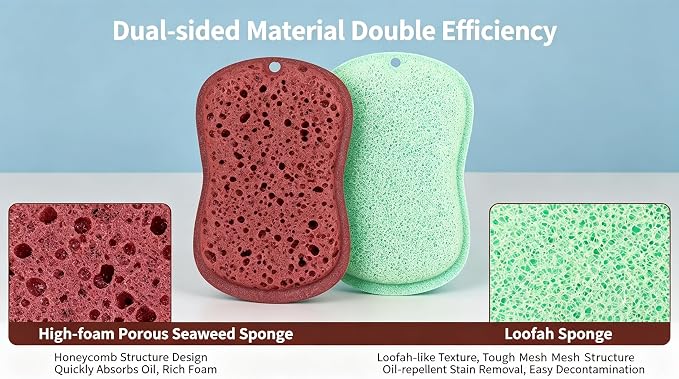 Natural Bamboo Dish Brush Set, 1 Long & 1 Short Handle Sisal Brushes with 4 Loofah Sponges, Non-Scratch Cleaning Brushes for Dishes, Pots, Cups, Vegetables & Sinks