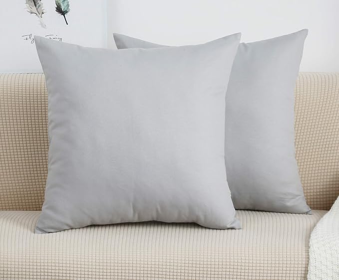 TangDepot Handmade Decorative Solid 100% Cotton Canvas Throw Pillow Covers/Cushion Covers, 45 Colors Available - (18" x18" , Gray Stone, 2 Count (Pack of 1)) | 100% cotton, same-color zip, machine wash & air dry. For living room, bedroom, office, car. ...