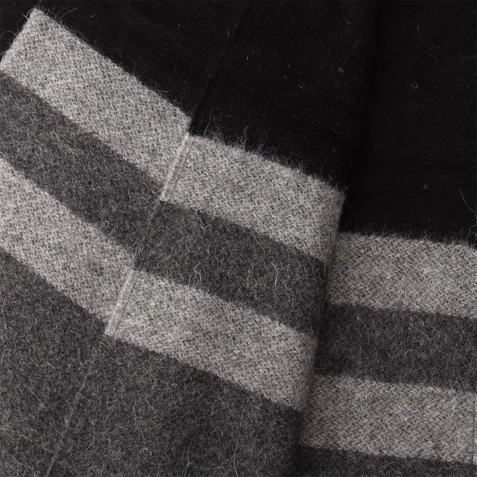 Superfine Alpaca Wool Throw Blanket - Lightweight Alpaca Merino Wool Throw Blankets | Soft Peruvian Alpaca Blanket Wool Blanket Striped Design 69" x 52" (Black/Gray)