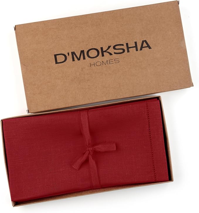 Signature Linen™ by D'Moksha Red Dinner Napkins Set of 8, 20 x 20 Inch Cloth Napkins, 100% Pure Linen, Hemstitch, Machine Washable Table Napkins- Summer, Father's & Independence Day