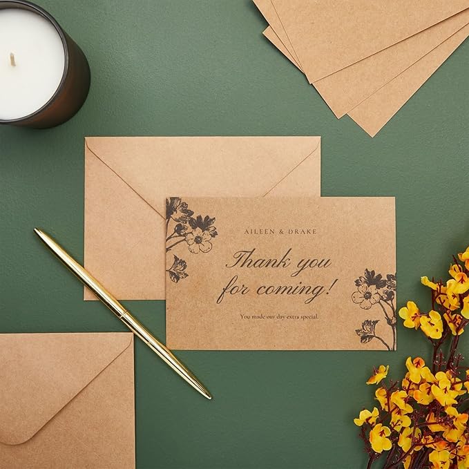 Sustainable Greetings Blank Cards & Envelopes - Customizable Greeting Card & Wedding Invitation Set - Bulk Thank You Notes & Envelopes - Printer-Friendly Stationery Set - 48-Pack, 4x6 in, Brown