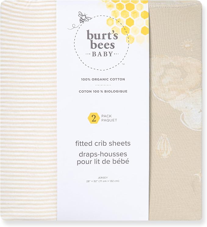 Burt's Bees Baby Organic Cotton Fitted Crib Sheet, Breathable Baby Bedding, Infant and Toddler Bed Sheet for Boys and Girls