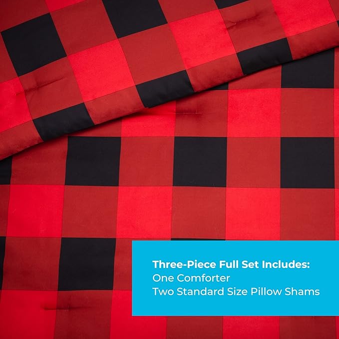 LINENSPA All Season Hypoallergenic Down Alternative Microfiber Comforter, Full, Red/Black