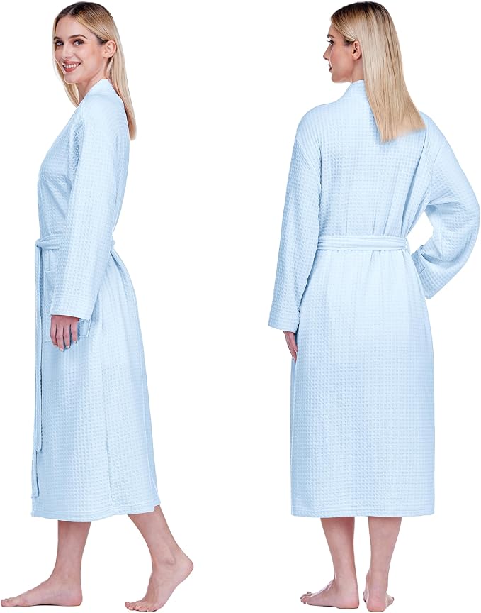 PAVILIA Womens Waffle Knit Robe Lightweight Cotton Blend Full Length House Bathrobe with Pockets