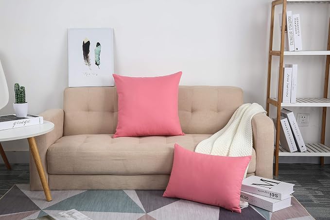 TangDepot 100% Cotton Solid Throw Pillow Cover 22x22 Pink | 100% cotton, same-color zip, machine wash & air dry. For living room, bedroom, office, car. 42 colors, 332 sizes. Cover only.