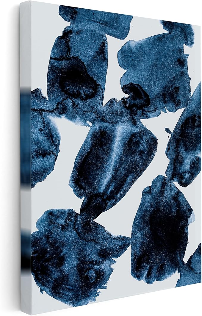 Monem Art Blue Abstract Watercolor Texture Print - Minimalist Modern Art Poster - Wall Decor for Living Room, Bedroom or Office - 24x32 STRETCHED CANVAS Wall Art by Mareike Bohmer