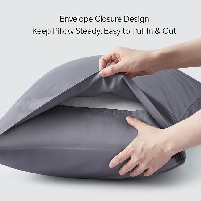 BEDELITE King Size Pillow Cases Set of 2, Rayon Derived from Bamboo, Cooling Pillow Cases for Hot Sleepers & Night Sweats, Breathable and Silky Soft Envelope Pillowcases(Grey, 20"x40")