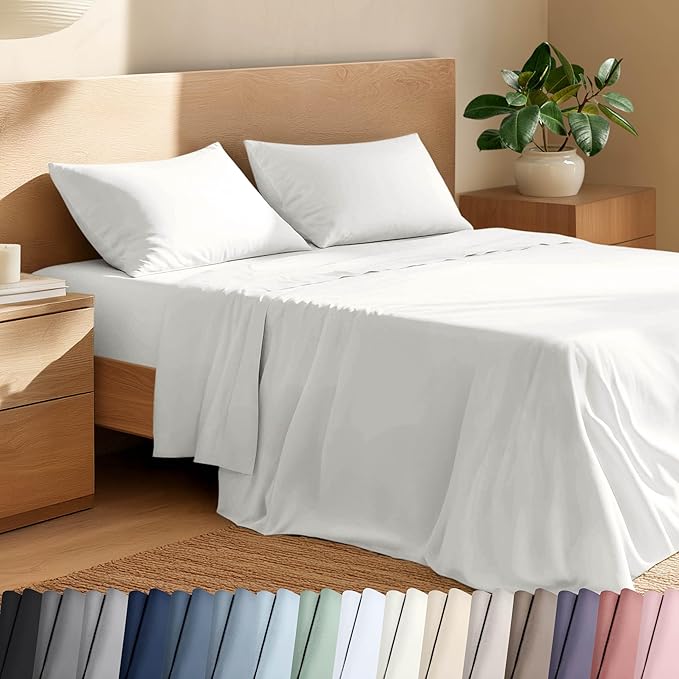 Bare Home 100% Organic Cotton Full Sheet Set - Crisp Percale Weave - Lightweight & Breathable - Bedding Sheets & Pillowcases (Full, White)