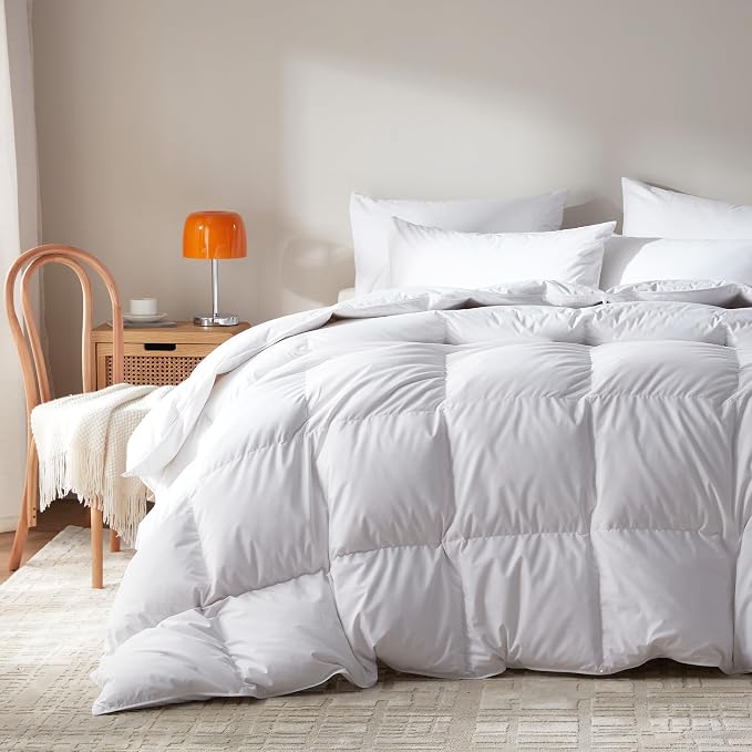 Goose Feather Down Comforter Oversized Queen Size,100% Organic Cotton Duvet Insert,All-Season Luxury Duvet Insert with Baffle Box Design, 750+Fill Power Hotel Collection Bedding Comforter