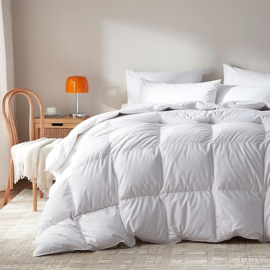 Goose Feather Down Comforter Queen Size,100% Organic Cotton Duvet Insert,All-Season Luxury Duvet Insert with Baffle Box Design, 750+Fill Power Hotel Collection Bedding Comforter
