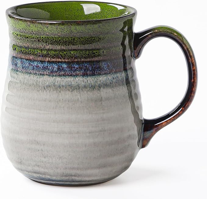23 oz Large Ceramic Coffee Mugs, Handmade Cup with Large Handle, Big Tea and Coffee Cups for Office and Home, Microwave and Dishwasher Safe (Light Green)