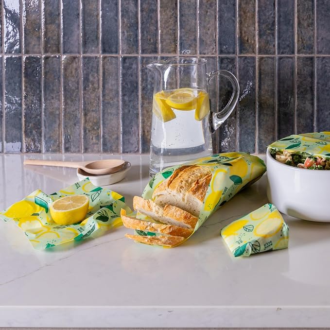 Bee's Wrap - Limited Edition - Beeswax Wraps for Food - 3 Pack of Assorted Beeswax Wraps - Small, Medium & Large Wrap - Plastic Free Made in USA Reusable Natural Food Wrap - Fresh Squeeze Print