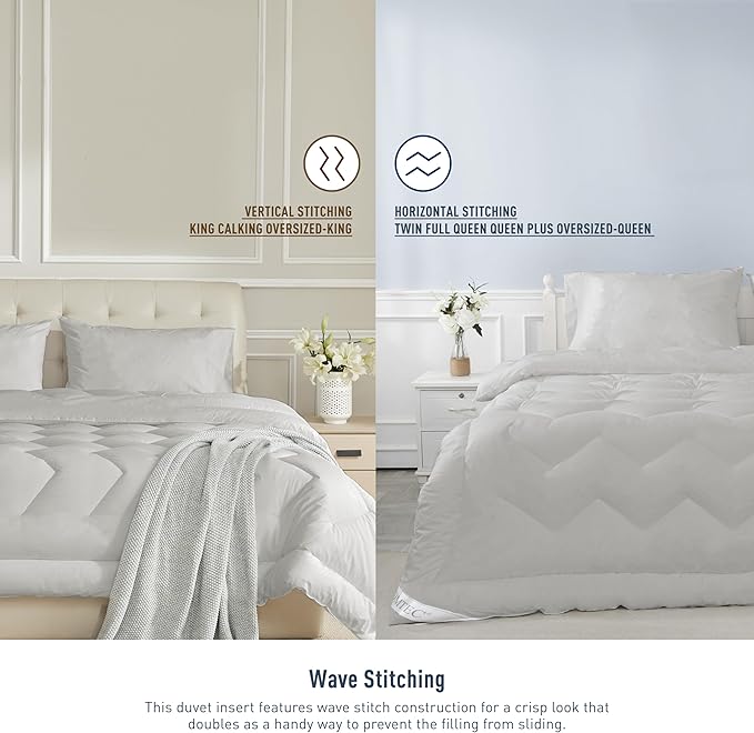 Queen Size Duvet Insert - All Season 100% Cotton Shell Comforter - Quilted Fluffy Down Alternative Duvet Insert - Light Gray - Soft Breathable & Lightweight with 4 Corner Tabs
