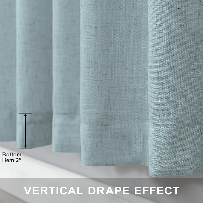 Aqua Curtains 108 Inches Long for Kids Room 2 Panels Set Back Tab Pocket Drapes Light Filtering Semi Sheer Linen Polyester Farmhouse Mint Green Curtain for Living Dining Sliding Seafoam Teal Grey 9 FT
