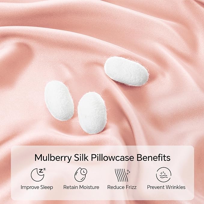 INFIIXSO Silk Pillow Cases 2 Pack Standard Size, Ultra Smooth & Soft Mulberry Silk Pillow Case for Hair and Skin, Breathable Cooling Silk Pillowcase with Hidden Zipper (Coral, 20x26 Inches)