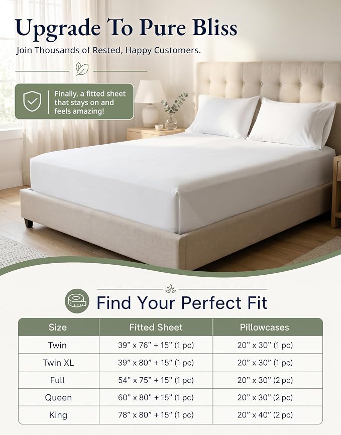 LANE LINEN Twin Fitted Sheets, 100% Organic Cotton 2-Piece Set (1 Fitted Sheet, 1 Pillowcase), Percale Weave, Bottom Sheet, Soft, Breathable, Fits Mattress Upto 15' Deep - White (No Flat Sheet)
