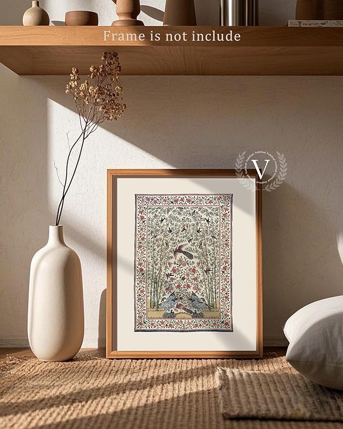 Vintage Textile Wall Art | Light Academia Home Decor | Tapestry Canvas Wall Art | Light Academia Room Decor, Farmhouse Paintings Art Picture Aesthetic for Bedroom Bathroom Living Room (8" x 10"-UNFRAMED)