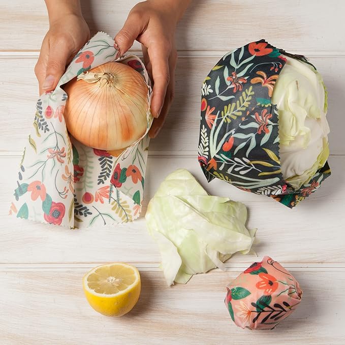 Ecologie Reusable Beeswax Food Storage Wrap Floral Print Set of 3 sizes