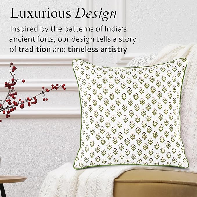 CPC Throw Piping Pillow Covers for Couch, 18x18 Inch Pillows for Living Room, 100% Cotton Boho Cute Outdoor Pillows, Flower Cushion Covers Gift for Spring, Easter - Bohemian Meadow