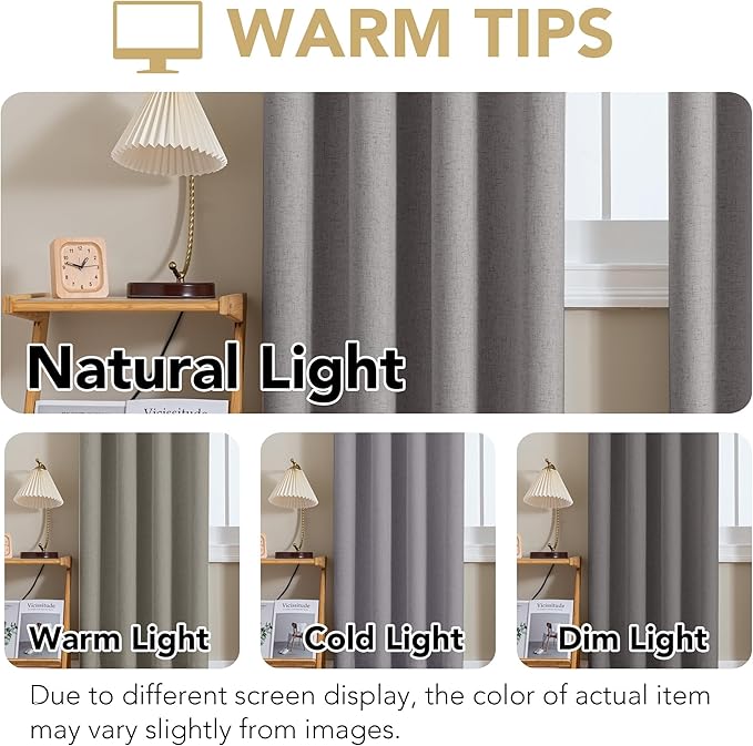 H.VERSAILTEX Linen Curtains 100% Blackout Curtains for Bedroom 120 inch Long Full Light Blocking Nature Linen Blended Window Curtains for Living Room Nickel Grommet (2 Panels, Heathered Dove)
